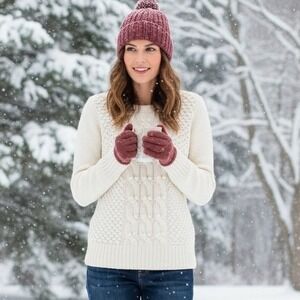 J Crew Cream Cable Knit Wool Sweater Womens XS Hand Knit Bobble Detail Fisherman